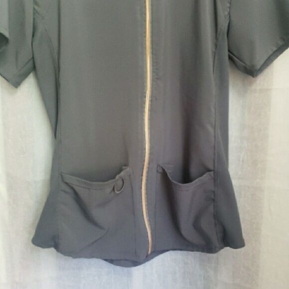 Scrubaid Scrub Top Dark Gray Zipper Front Scrubs Medical Vet Dental Women's S - Picture 2 of 8